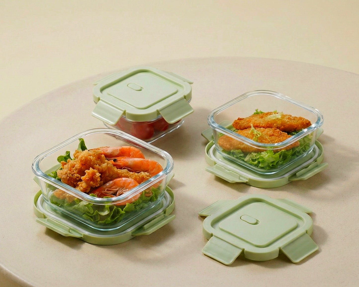 Premium Square Glass Lunch Box Set (3 Pcs) | Airtight Food Storage