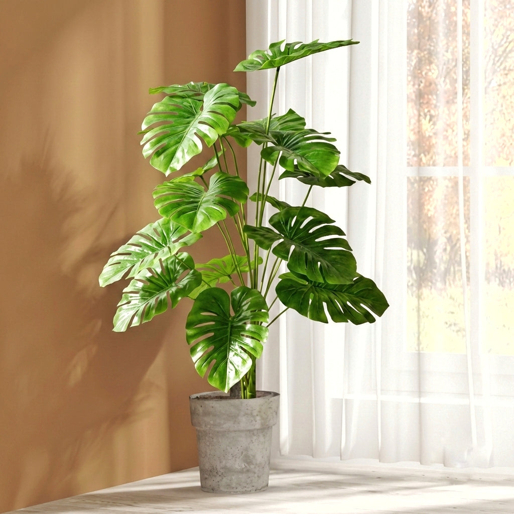is a monstera a tropical plant Premium Artificial Monstera Deliciosa Plant | 95cm Faux Tropical Decor