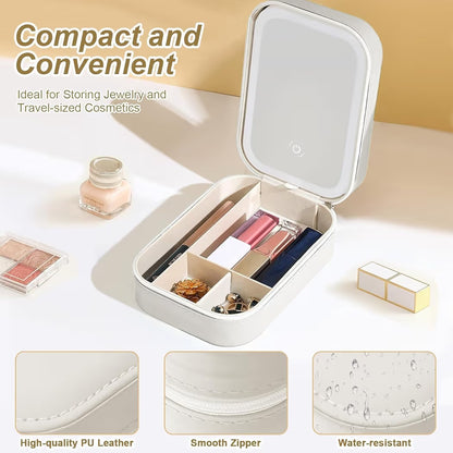 Travel Makeup Box with LED Mirror | Compact Beauty & Jewelry Case White