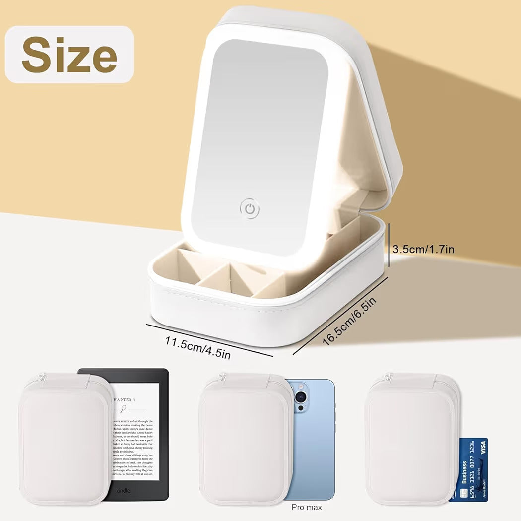 Travel Makeup Box with LED Mirror | Compact Beauty & Jewelry Case White