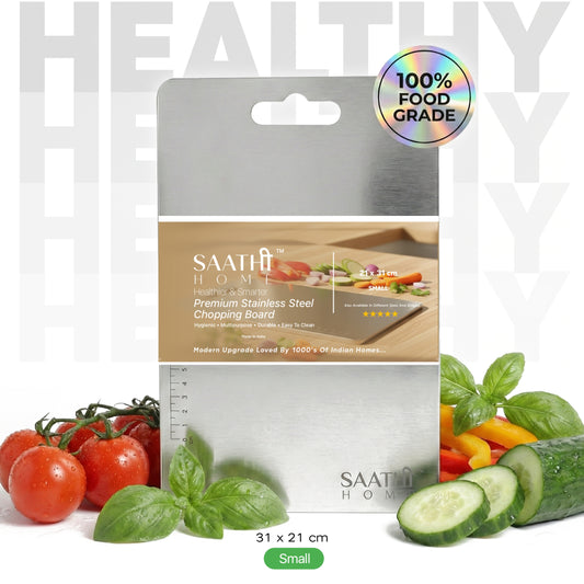 Saathi Home Premium Stainless Steel Chopping Board | 100% Food Grade & Hygienic | Small (31 x 21 cm)