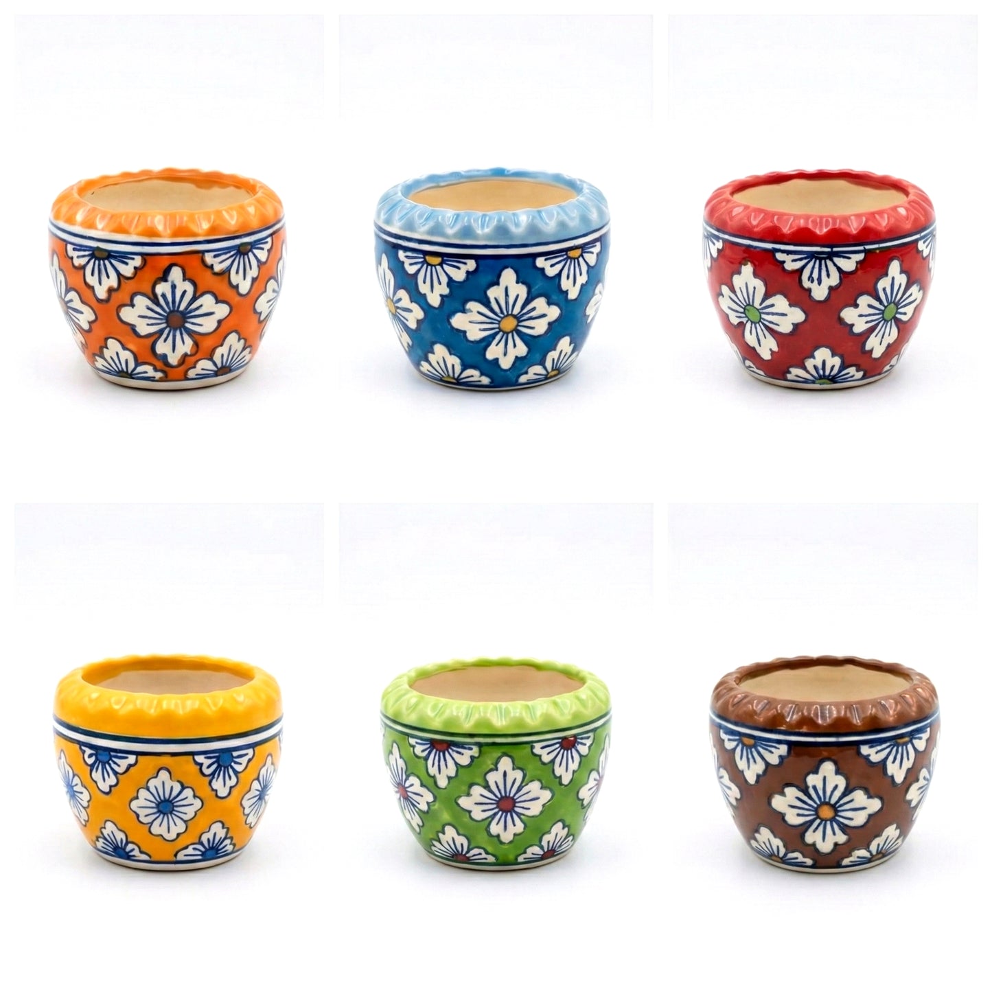 Handcrafted Floral Ceramic Planters | Multicolored Bohemian Succulent Pots