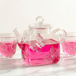 Fairy Glass Tea Set with 3D Pink Butterflies