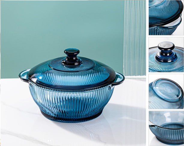 Aqua Blue Glass Casserole 1.5L