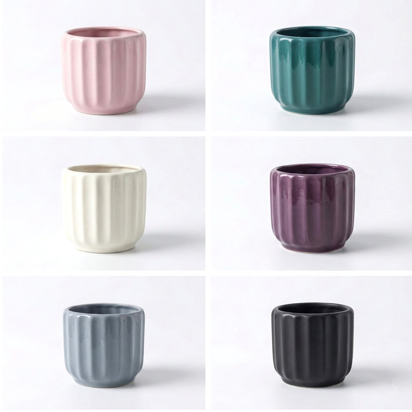 Fluted Ceramic Cylinder Planter | Modern Ribbed Pot for Indoor Plants