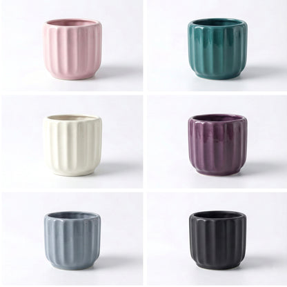 Fluted Ceramic Cylinder Planter | Modern Ribbed Pot for Indoor Plants