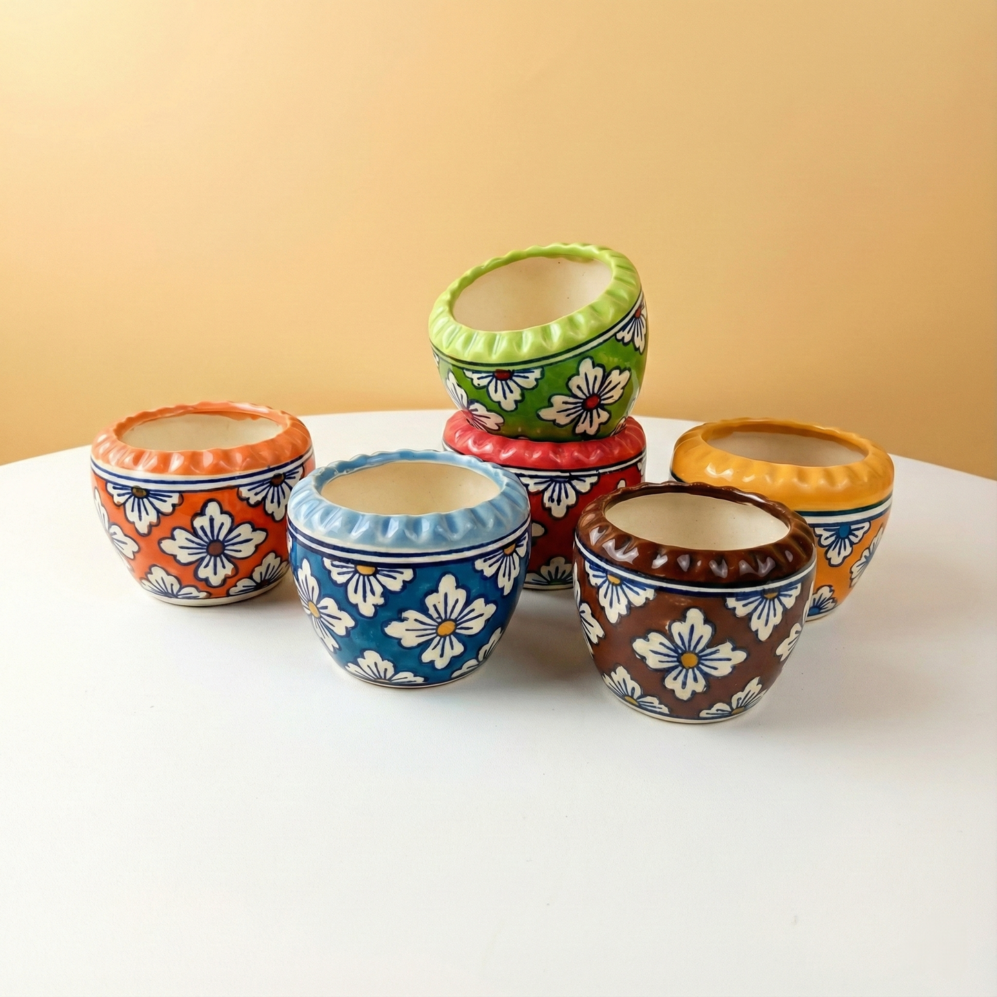 Handcrafted Floral Ceramic Planters | Multicolored Bohemian Succulent Pots