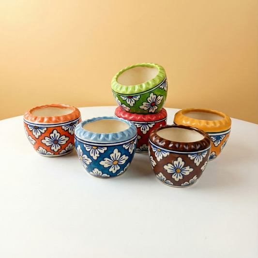 Handcrafted Floral Ceramic Planters | Multicolored Bohemian Succulent Pots