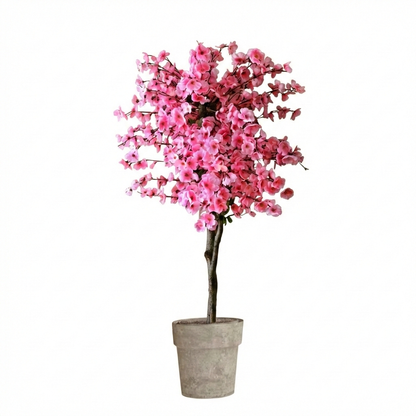 A bright, beautiful artificial pink cherry blossom tree placed indoors, showcasing its realistic height and vivid colors