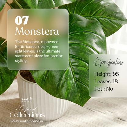 A beautiful artificial tropical indoor plant adding effortless greenery to a modern, sunlit room, positioned against a warm, neutral wall.