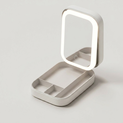 Travel Makeup Box with LED Mirror | Compact Beauty & Jewelry Case White