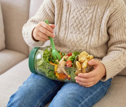 Portable 2 In 1 Salad Jar 1200ml with Built-in Dressing Container