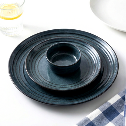 Midnight Blue Ripple Handcrafted Ceramic Dinnerware Set of 3