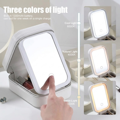 Travel Makeup Box with LED Mirror | Compact Beauty & Jewelry Case White