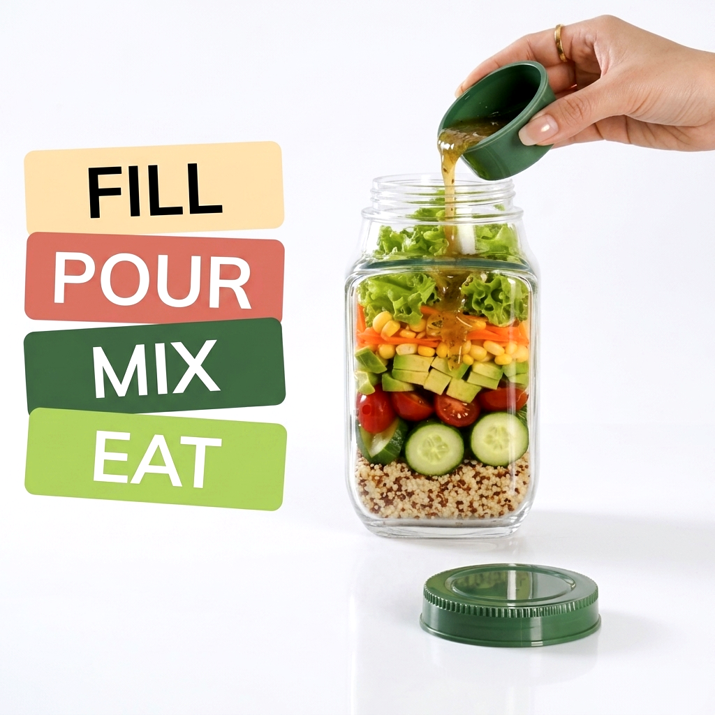 SaathiHome Viral Portable Salad Jar with Built-in Dressing Container