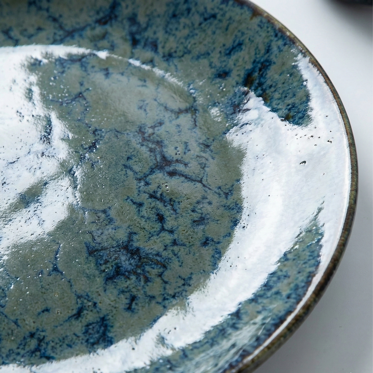 Ocean Blue Reactive Glaze Ceramic Dinner Plate Set