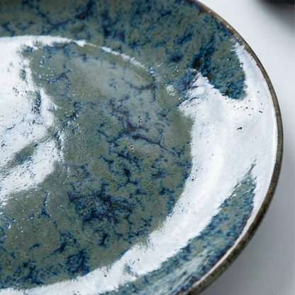Ocean Blue Reactive Glaze Ceramic Dinner Plate Set