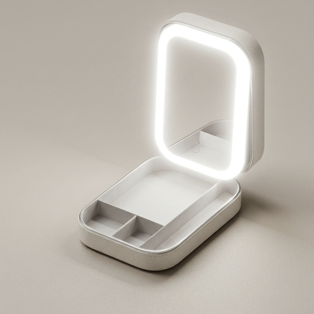 Travel Makeup Box with LED Mirror | Compact Beauty & Jewelry Case White