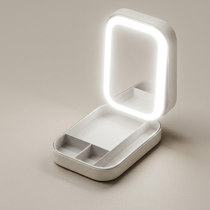 Travel Makeup Box with LED Mirror | Compact Beauty & Jewelry Case White