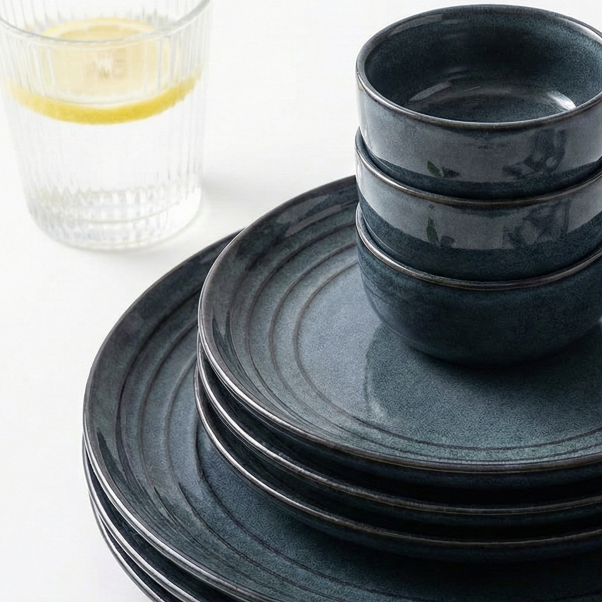 Midnight Blue Ripple Handcrafted Ceramic Dinnerware Set of 3