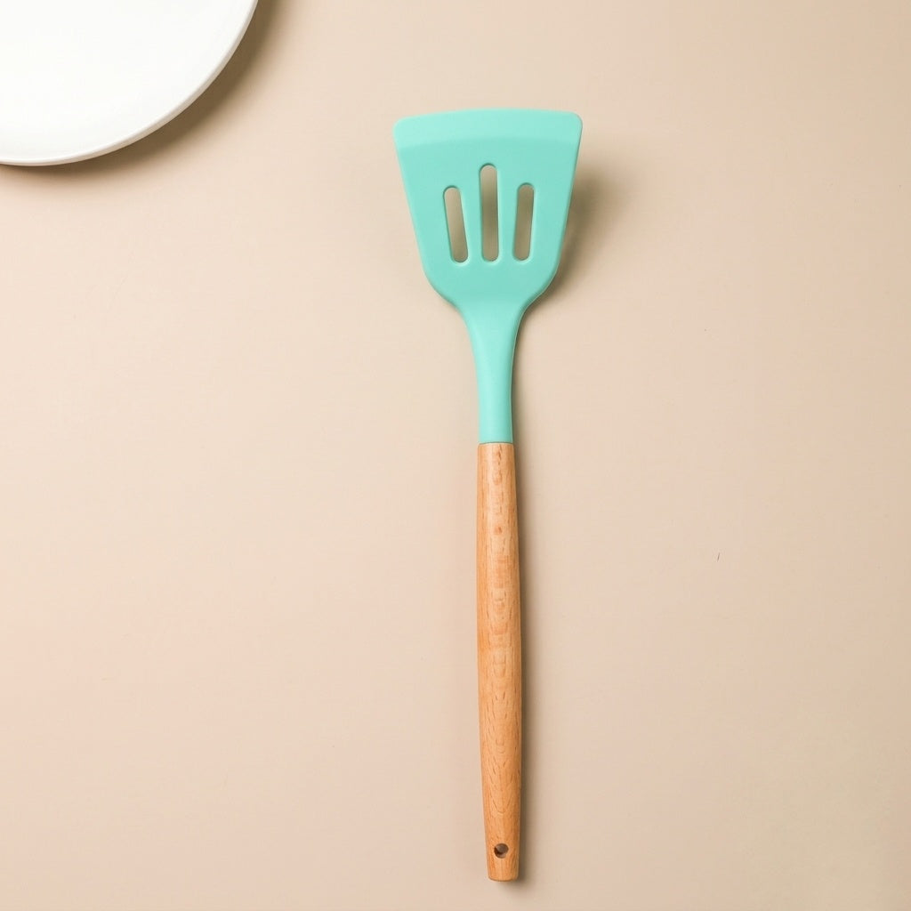 Premium 12-Piece Silicone Cooking Utensils Set with Natural Wood Handles