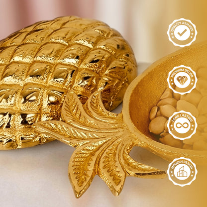 Golden Pineapple-Shaped Nut Bowl & Lidded Snack Server - 7 Inch