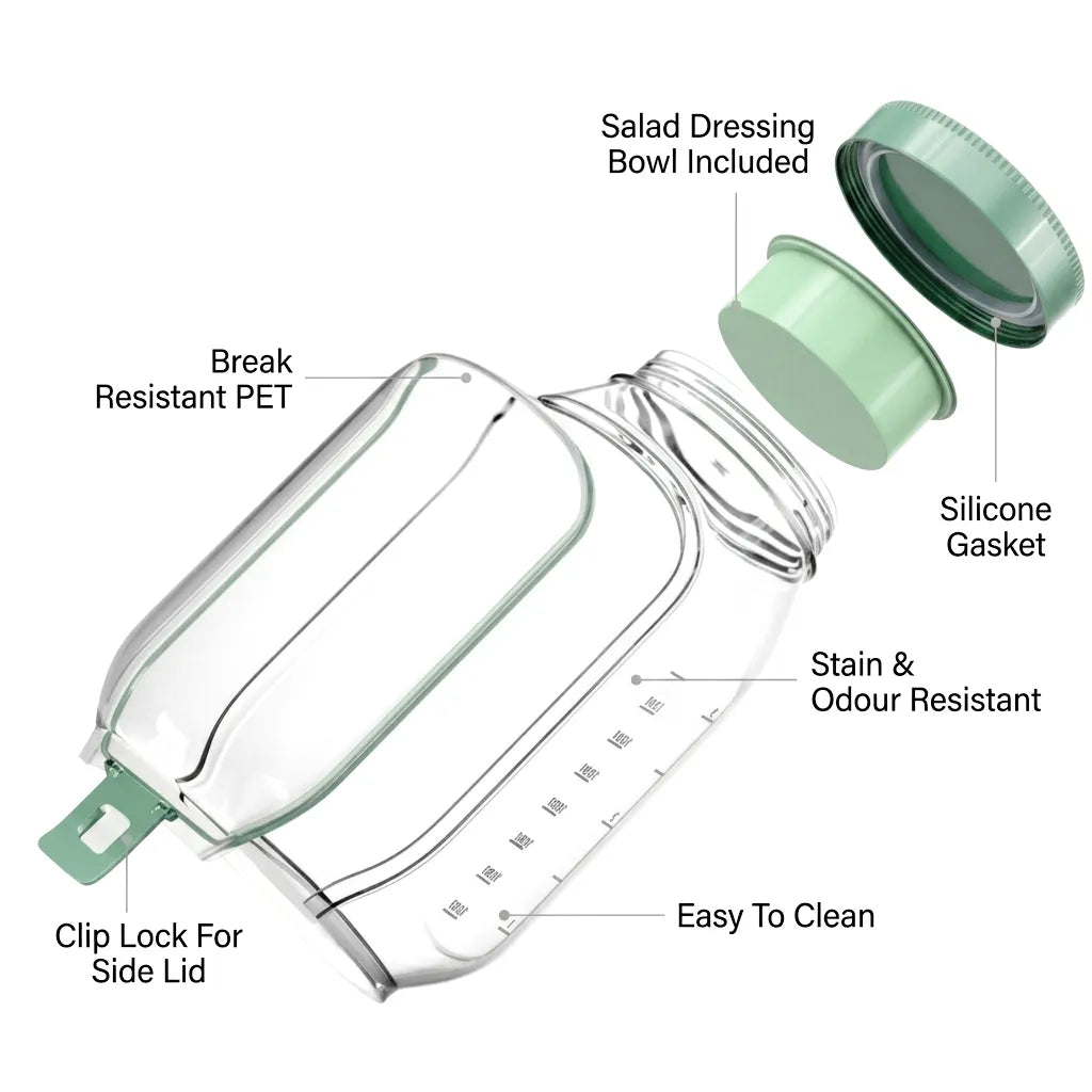 Portable 2 In 1 Salad Jar 1200ml with Built-in Dressing Container