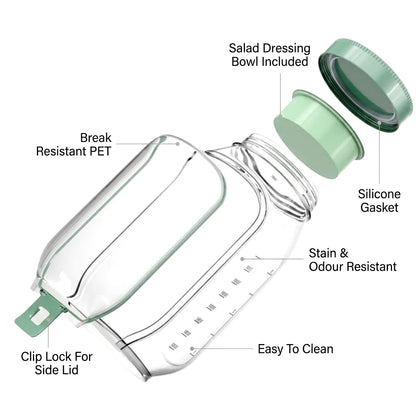 Portable 2 In 1 Salad Jar 1200ml with Built-in Dressing Container