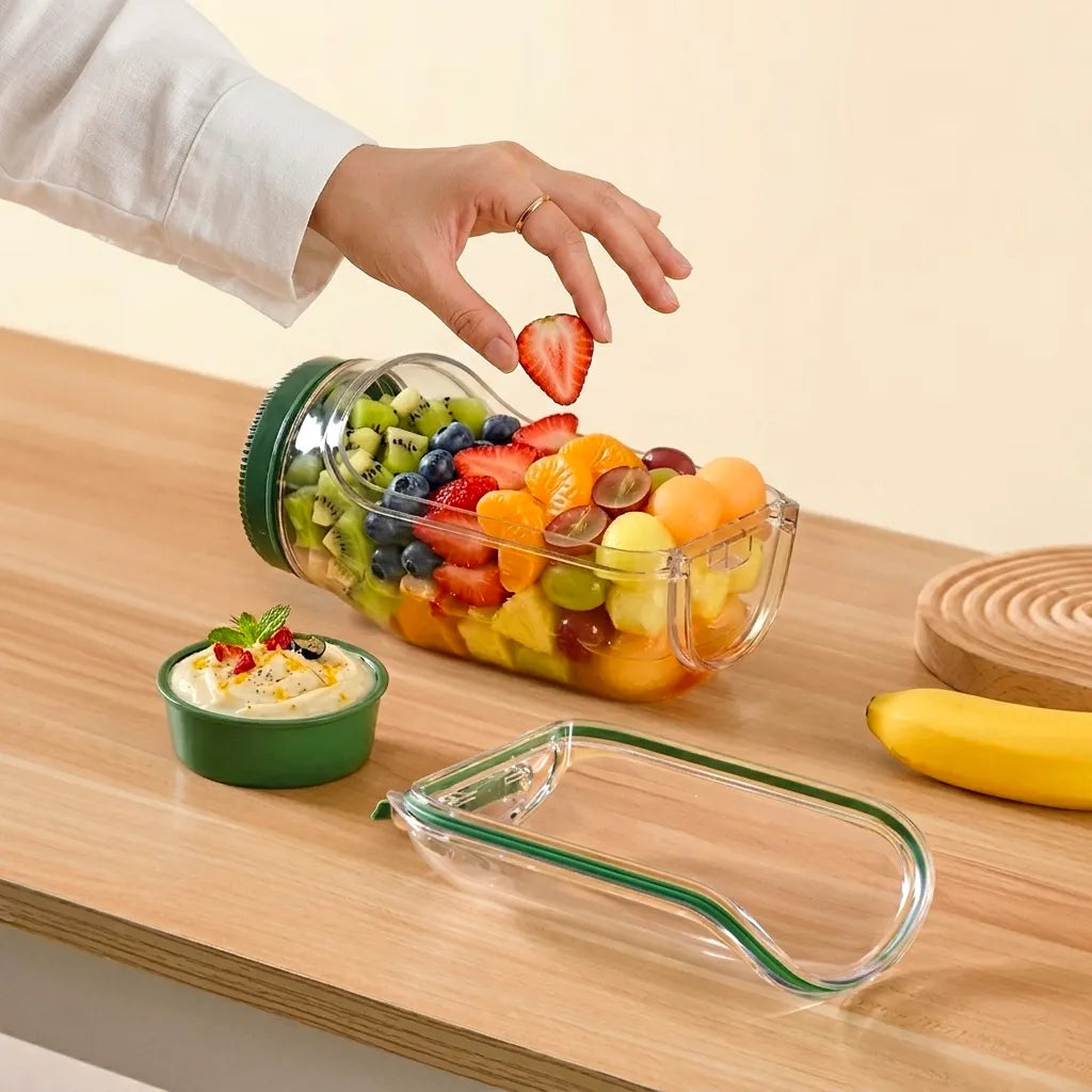 Portable 2 In 1 Salad Jar 1200ml with Built-in Dressing Container