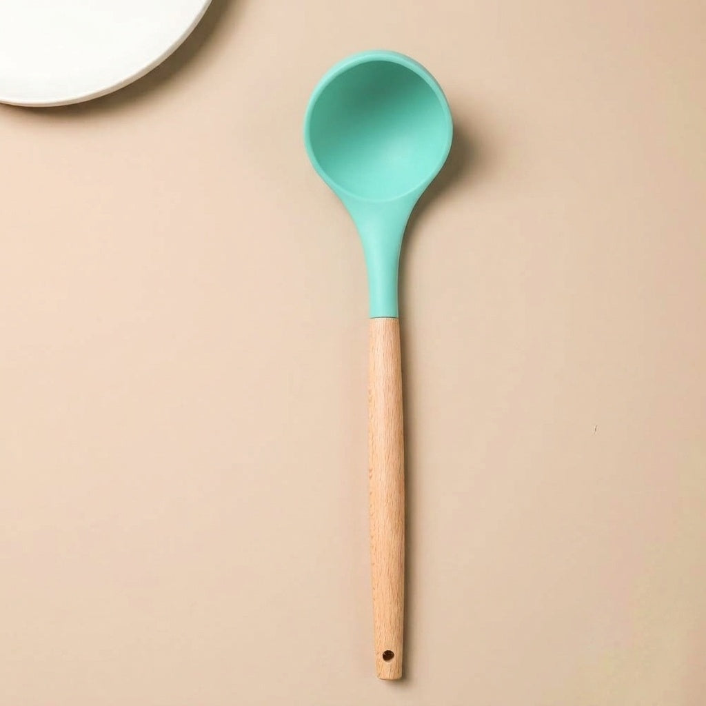 Premium 12-Piece Silicone Cooking Utensils Set with Natural Wood Handles