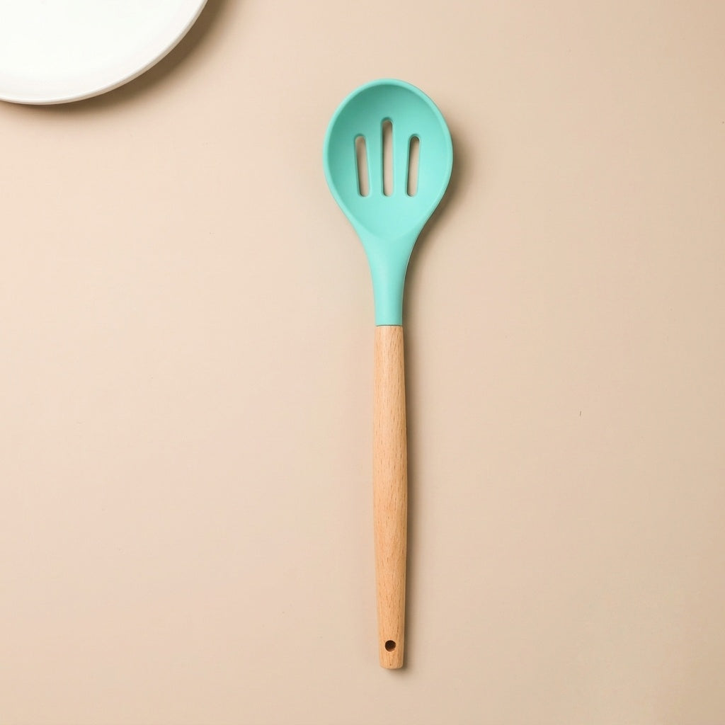 Premium 12-Piece Silicone Cooking Utensils Set with Natural Wood Handles