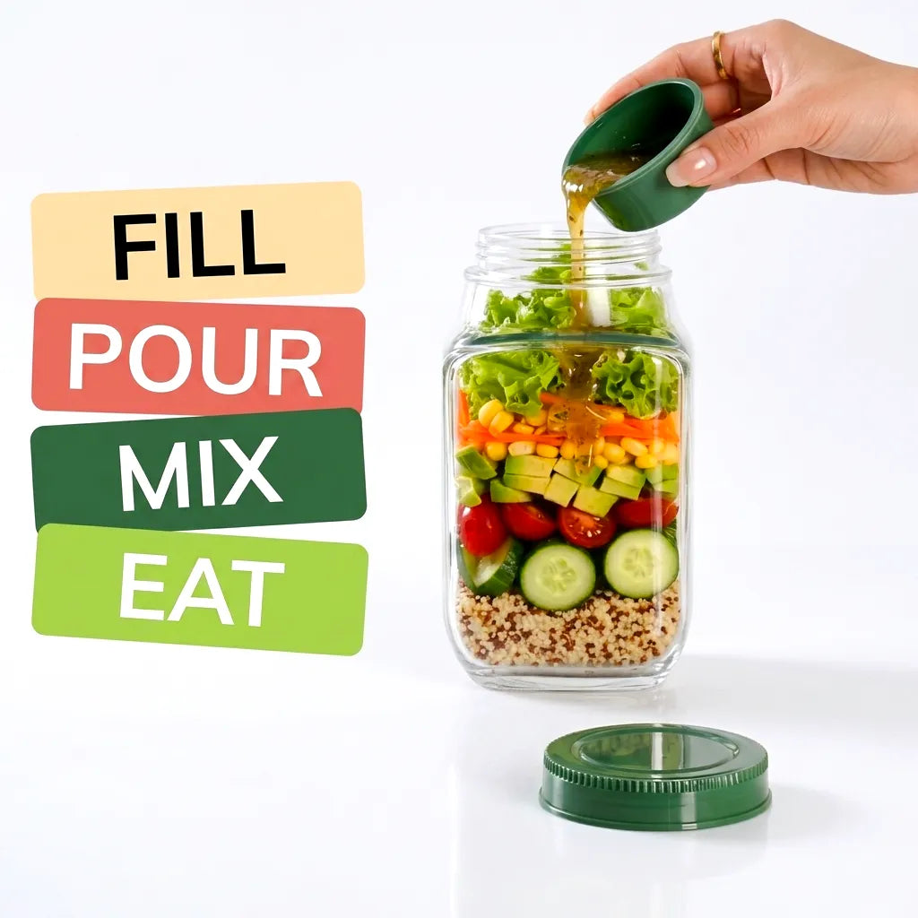 Portable 2 In 1 Salad Jar 1200ml with Built-in Dressing Container
