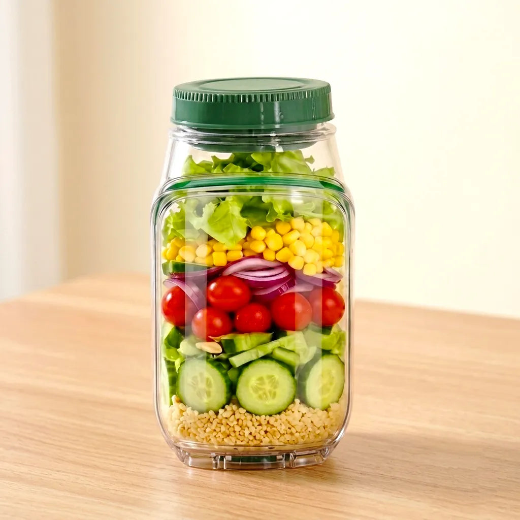 Portable 2 In 1 Salad Jar 1200ml with Built-in Dressing Container